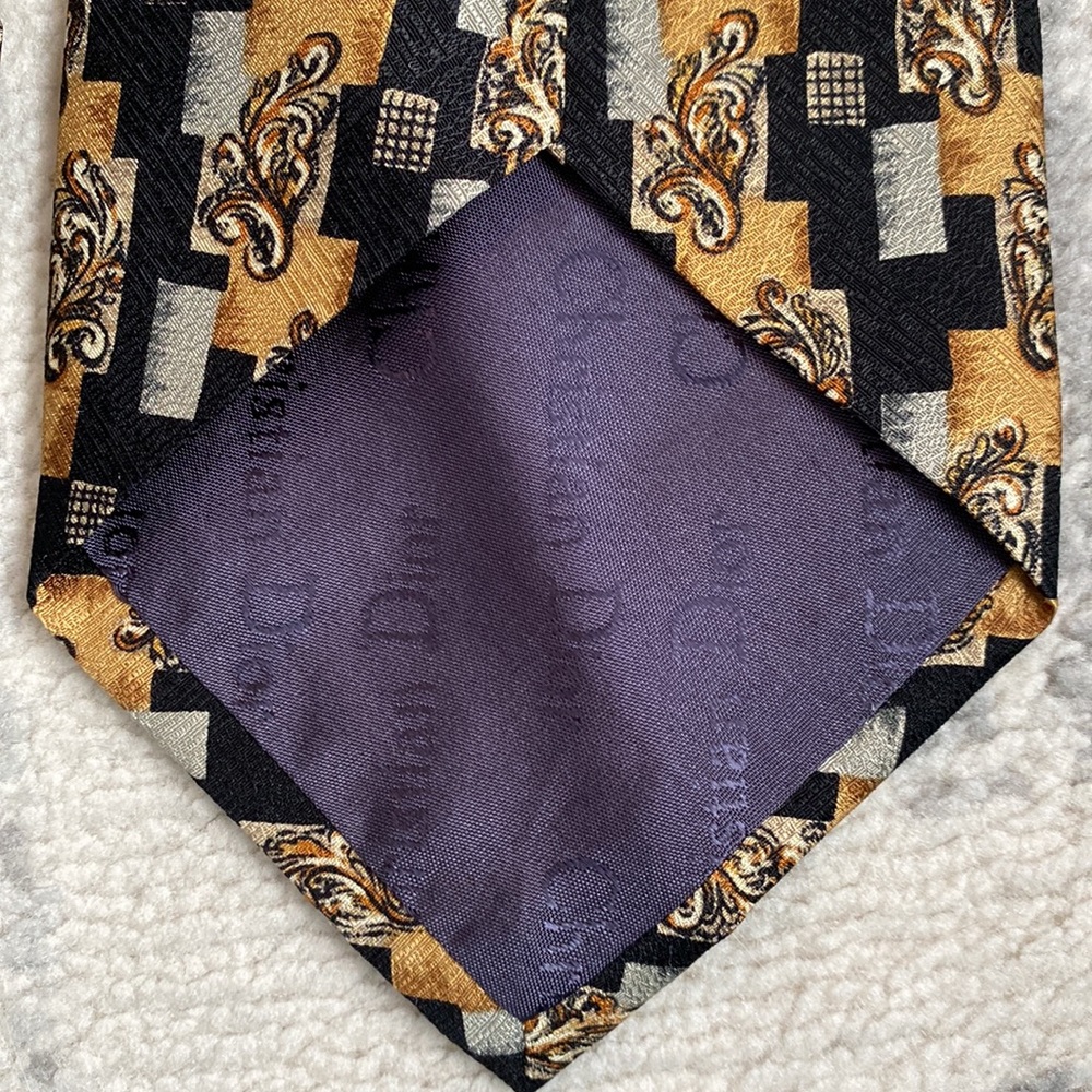 Christian Dior Black Tan and Gold 100% Silk Vintage Tie - Picture 5 of 5